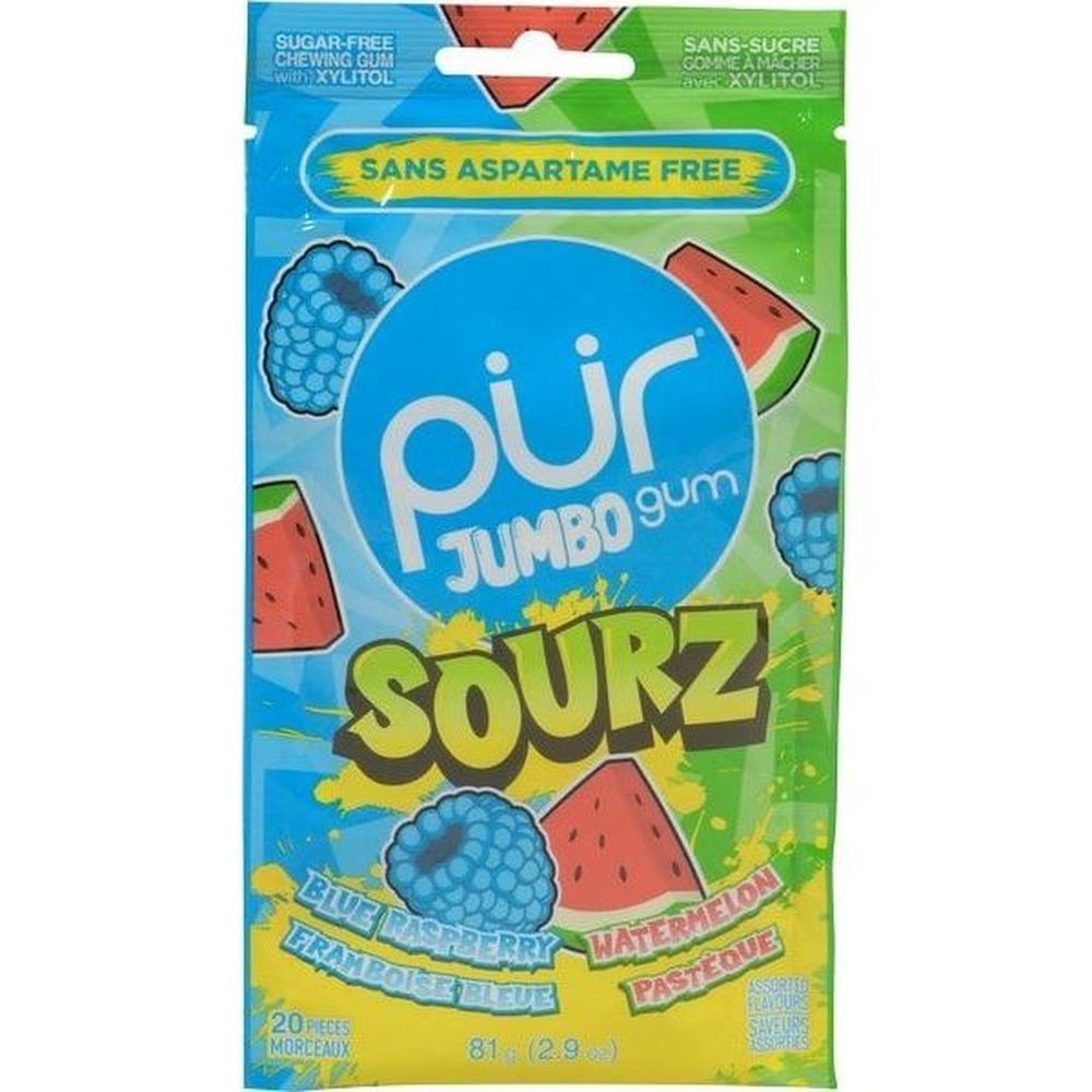 Jumbo Sourz Blue Raspberry and Watermelon Sugar-Free Chewing Gum with Xylitol